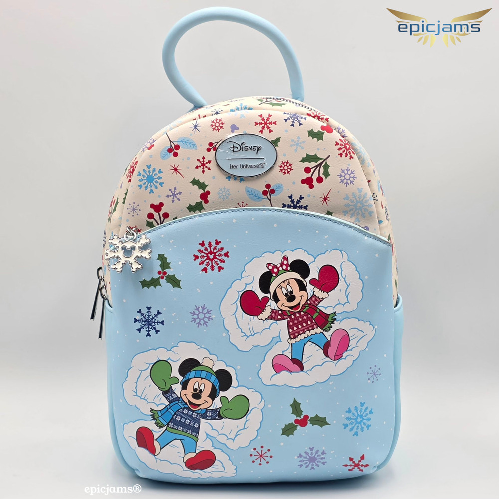 Disney Mickey Mouse & Minnie Mouse Snow Angels Christmas Mini Backpack New